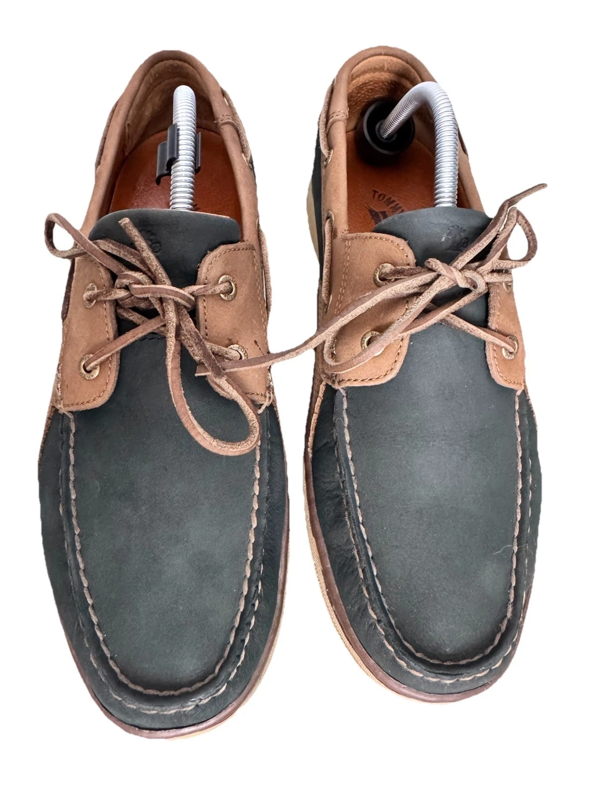 Tommy Bahama Men’s Leather Boat Shoes Sz 10 Brown Black Moc Toe Casual Loafers