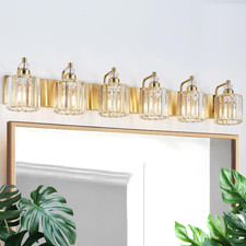 6-Light Modern Vanity Lights Brushed Brass Bathroom Light Fixtures over Mirror G