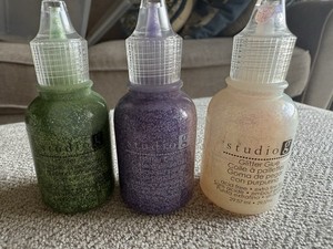 Studio G Glitter Glue Lot 3 Bottles Purple Green & White 2oz Each