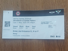 17/5/2026 -  Brentford v Crystal Palace - Premier League Used Football Ticket.