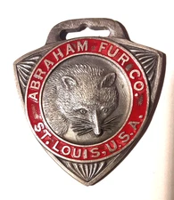 * KILLER * Antique Adv. Watch Fob - ABRAHAM FUR CO. ST. LOUIS - Red Ring Version