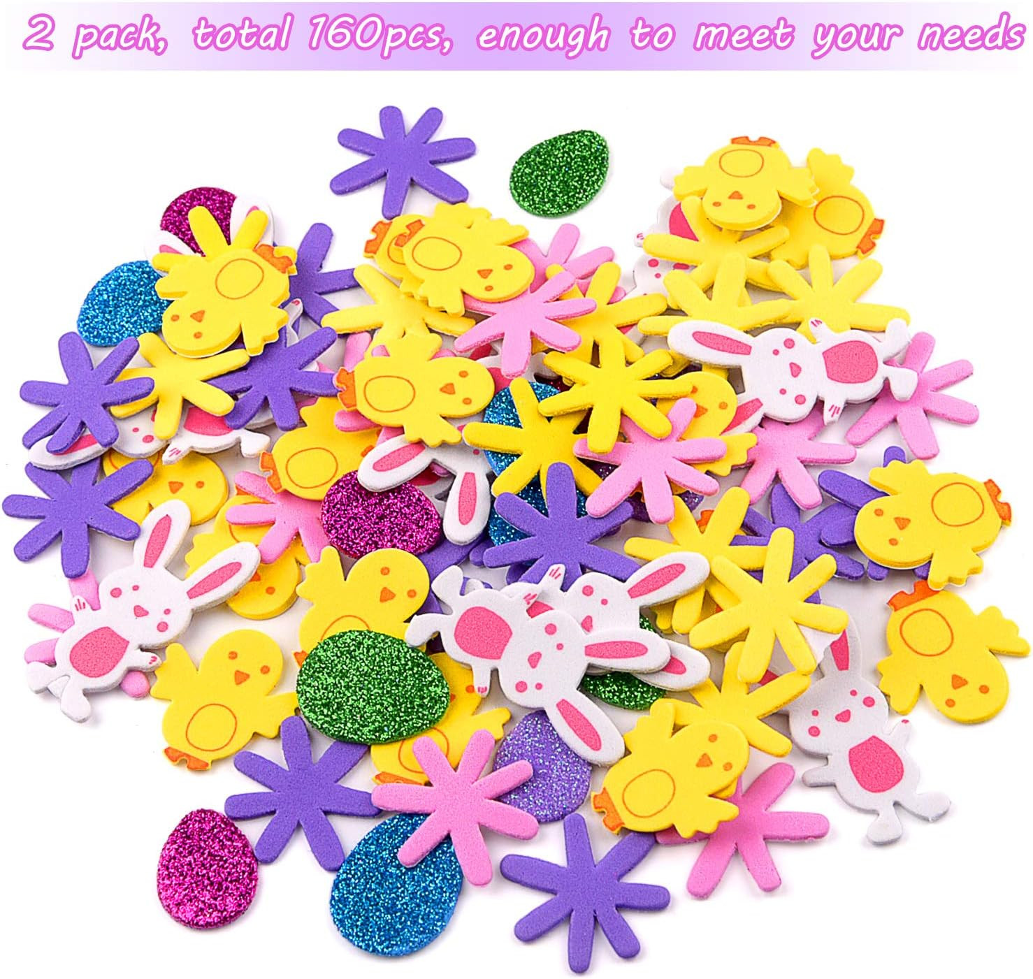 160 Pcs Easter Foam Stickers Animal Shape Self Adhesive Easter Stickers Glitter 