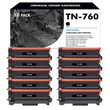 10 Pack TN760 TN730 with Chip for Brother TN-760 Toner HL-L2390DW L2370DWXL