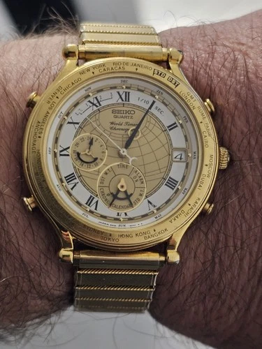 Vintage Seiko 6m15-9000 Age Of Discovery World Timer Alarm Chronograph Watch Run