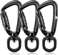 3-Pack 2.5" Locking Carabiner Clips with Swivel C Ring for Pets and Gear
