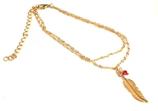 NEW GOLD TONE DOUBLE STRAND ADJUSTABLE ANKLET FEATHER 8"+3"