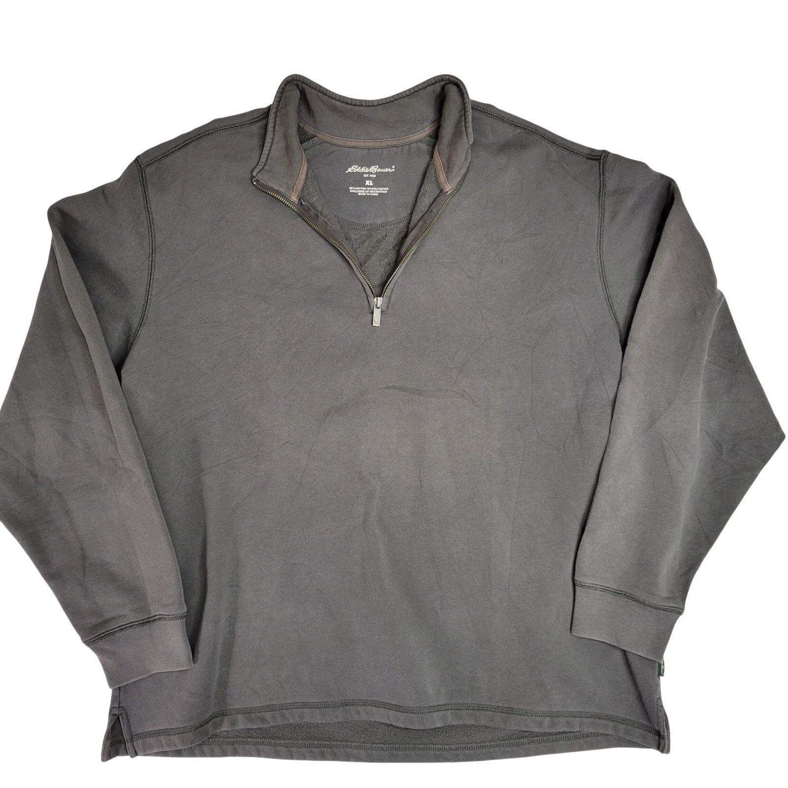 Eddie Bauer Mens XL 1/4 Zip Pullover Sweatshirt Charcoal Gray Cotton Blend XL