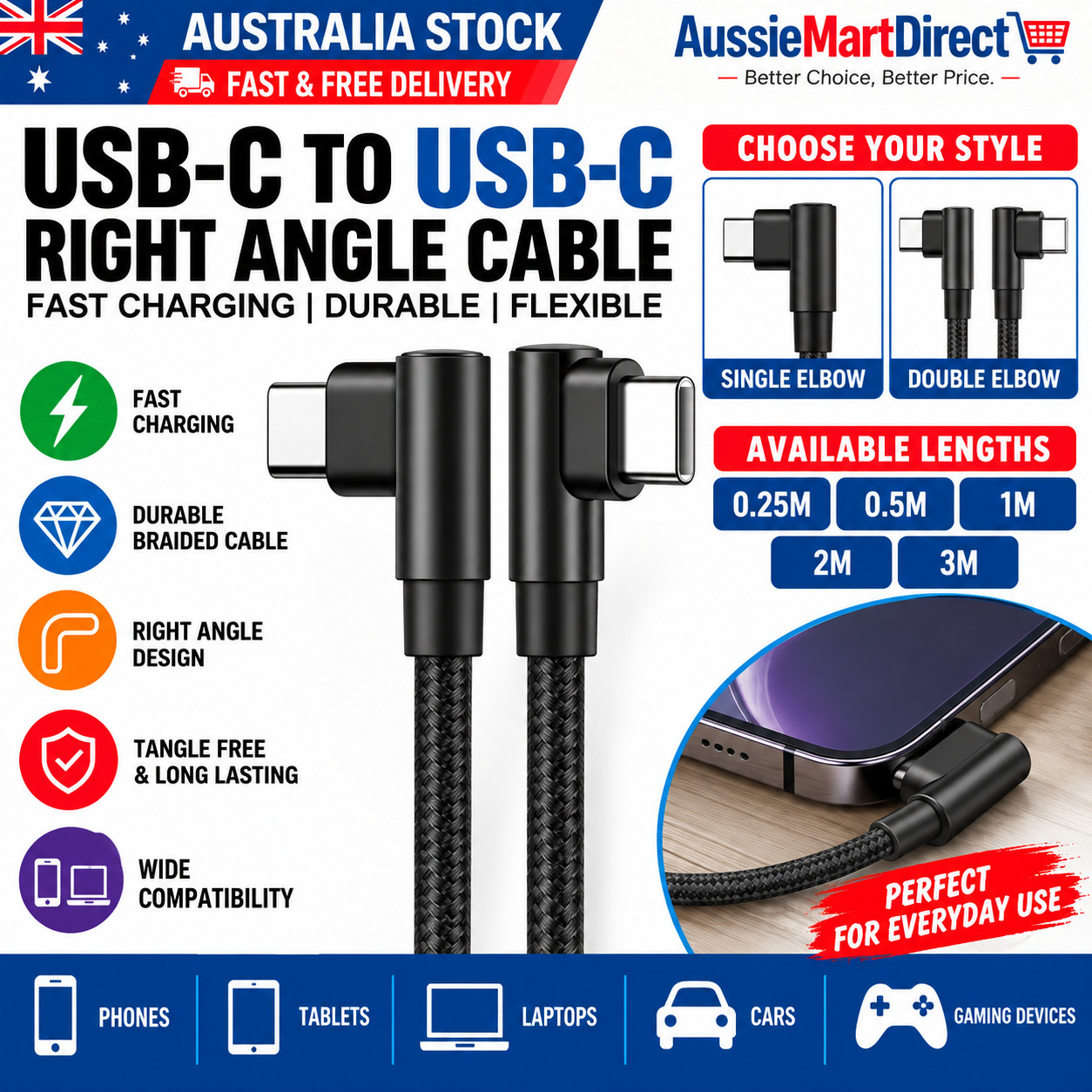 90 Degree Data Line Right Angle PD 60W Fast Charging USB C to USB Type C Cable