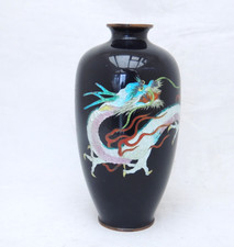 VERY RARE ANTIQUE 1831-1915 HAYASHI KIHYOE CLAN GINBARI CLOISONNE DRAGON VASE