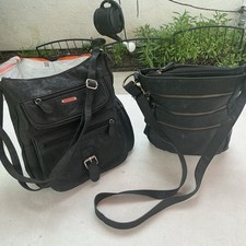 2 Black Faux Leather Crossbody Shoulder BagsPurse w/ Multiple Zipper Pockets