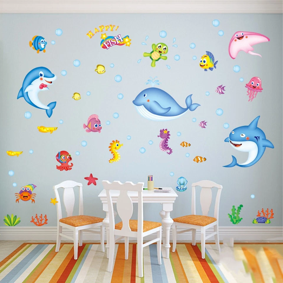 Adesivi Murali Autoadesivi Pesci Coralli Mare Bagno PVC Wall Sticker Art Decal - Immagine 3 di 4