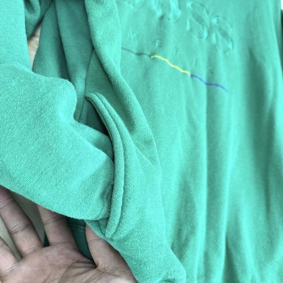 Sudadera con Capucha De Colección Años 90 Hugo BOSS America Verde Teal ColorBlock Spellout Talla Mediana Foto 3 de 4