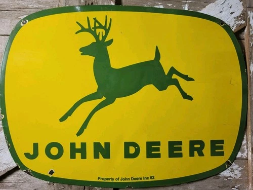 VINTAGE JOHN DEERE PORCELAIN SIGN 3FT OLD 1962 QUALITY FARM TRACTOR EQUIPMENT