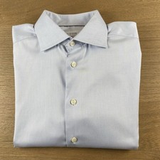 Eton Men  s Solid Blue 100 Cotton Slim Fit Dress Shirt Size M 39-15.5 