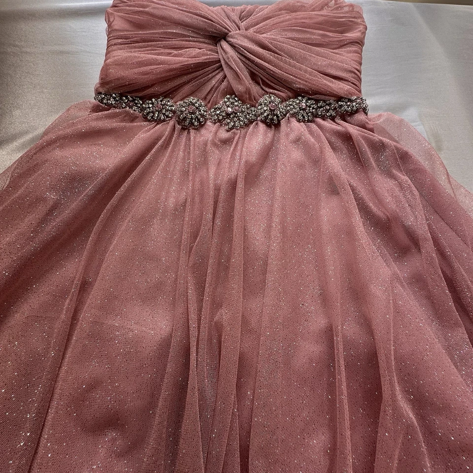 My Michelle Size 7 Womens Juniors Cocktail Old Rose Rhinstones Sparkling Tulle* - Image 2 of 4