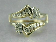 Baguette & Marquise Diamond Enhancer Wrap Guard Jacket Ring 10K Yellow Gold Over