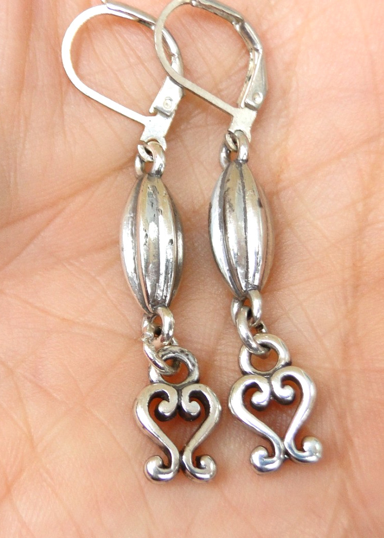 Altered Brighton Silver Bead Dangle Vivaldi Heart Charm Lever Back Earrings