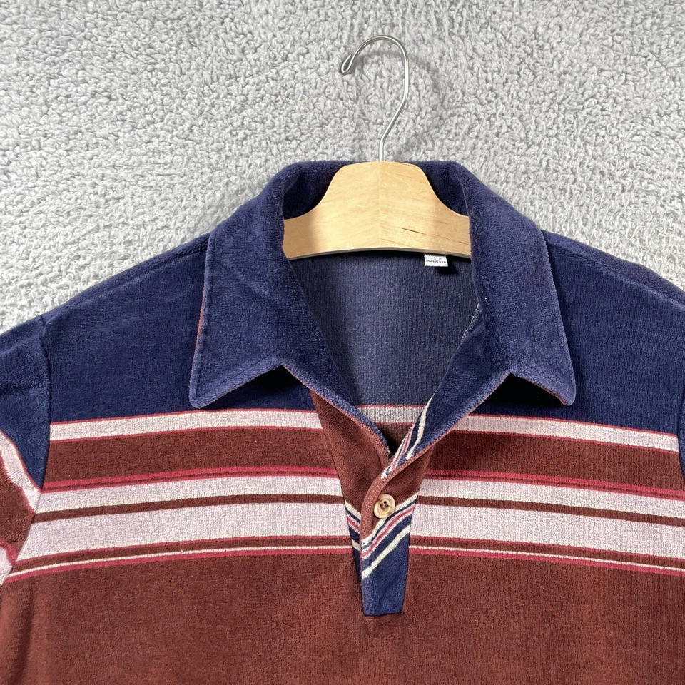 Vintage Spire California Shirt Mens Large Long Sleeve Striped Velour Disco Retro - Image 3 of 4