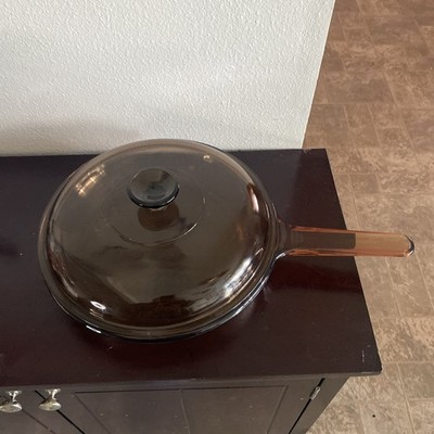 Corning Vision Ware Amber 10  Glass Skillet Fry Pan Skillet With Lid