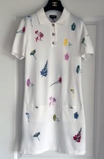 CHANEL 24P WHITE MULTICOLOR POLO COLLARED SHORT SLEEVE MINI DRESS 34 XS
