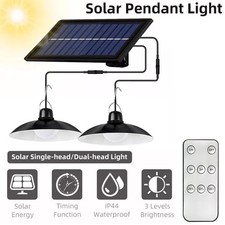 2 Heads LED Solar Powered Pendant Hanging Light Lamp Garden Yard Shed Lighting