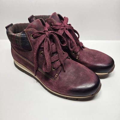 Bionica Womans Size 7M Wedge Lace Up Booties Ankle Boots Purple Leather  Wool