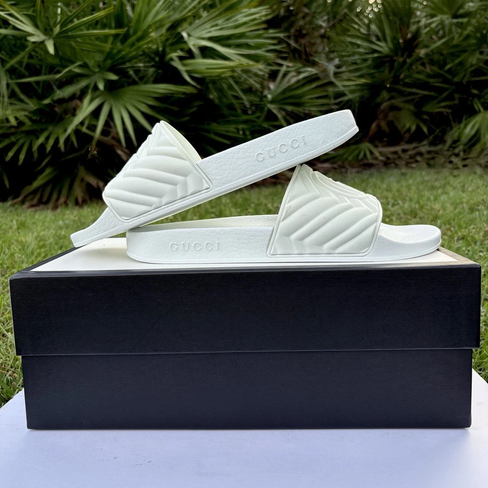 GUCCI White Pursuit Matelasse Rubber Slides Size 10 US 10.5 567115 Sandals Logo - Image 3 of 4