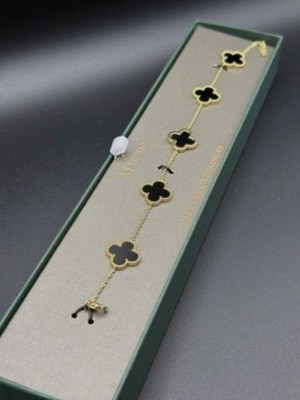 Maison Kitsune Men's Black Onyx Clover Brass Gold-Tone Bracelet 8  + New w Tag
