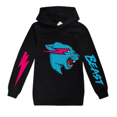 Neu Mr Beast Lightning Cat Print Casual Langarm Kinder Komfort HoodieTopPullover