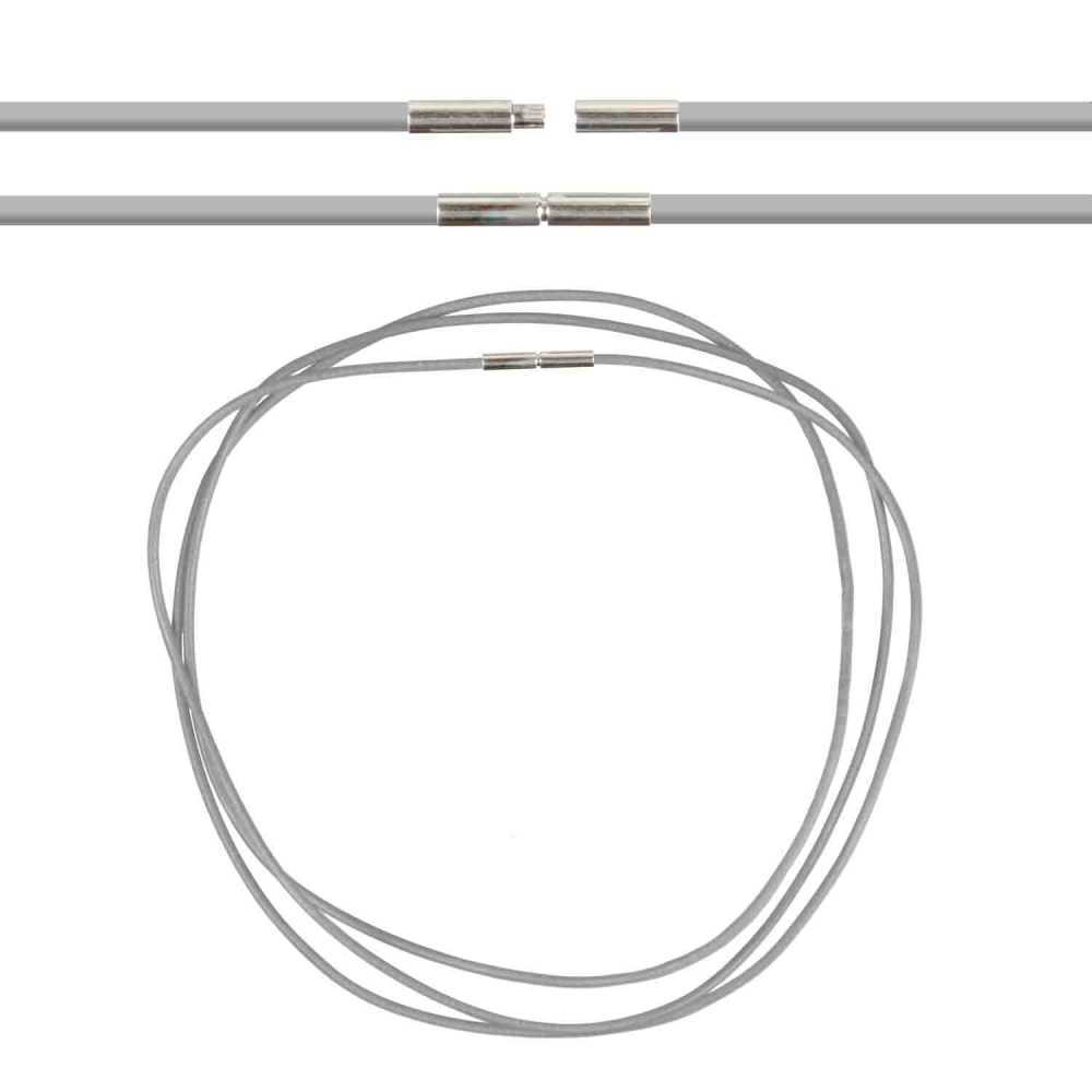 Cordon cuir de chevreau fermoir baïonnette 58 cm gris pour collier et pendentif artisanal