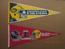 CFL Edmonton Eskimos Vintage 2 Bar Facemask & 1987 Grey Cup Football Pennants