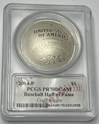 2014-P Baseball Hall Of Fame coin - $1 PCGS PR70 - Autographed Craig Biggio
