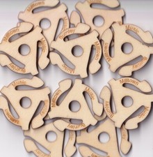 10 X ECO-FRIENDLY, BESPOKE WOODEN RECORD ADAPTORS/SPIDERS for 7" SINGLES - NEW