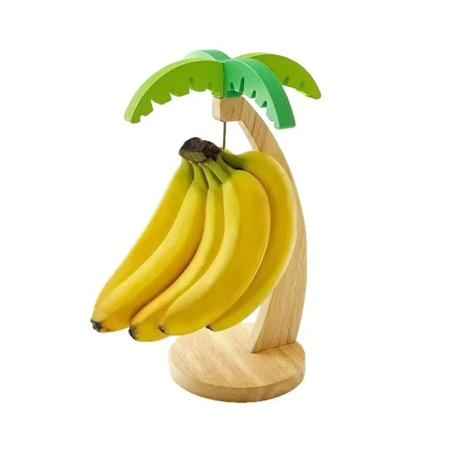 Bananenhalter Holz Küchenregal mit Haken Deko Obstständer mit Blatt Design - Bild 4 von 4