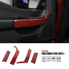 Interior Front &Rear Door Handle Panel Cover Trim For Ford F150 2021+ Red Carbon