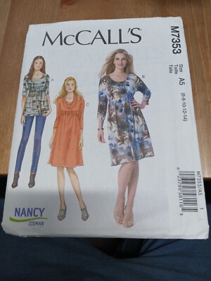 McCalls 7353 Misses Dresses Tops Sewing Pattern Sz 6-14