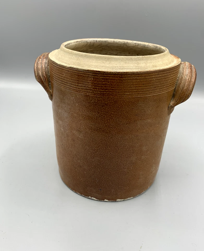 Grand pot en grès vintage brun 15 cm déco rustique campagne avec anses - Photo 3/4