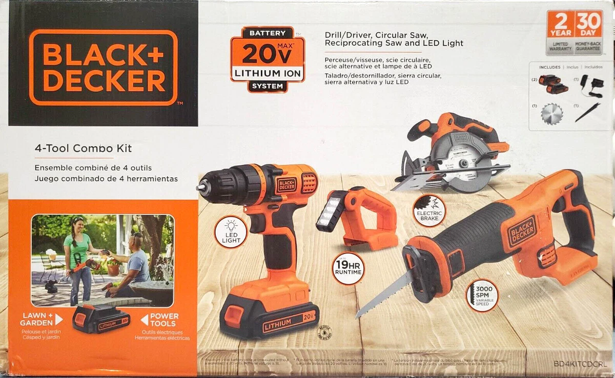 Black Decker 20V MAX Power Tool Combo Kit 4 Tool Set with 2 Batteries Charger
