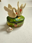 Double Swan Baby Hinged Trinket Box Porcelain Birds Hand Painted Limoges France