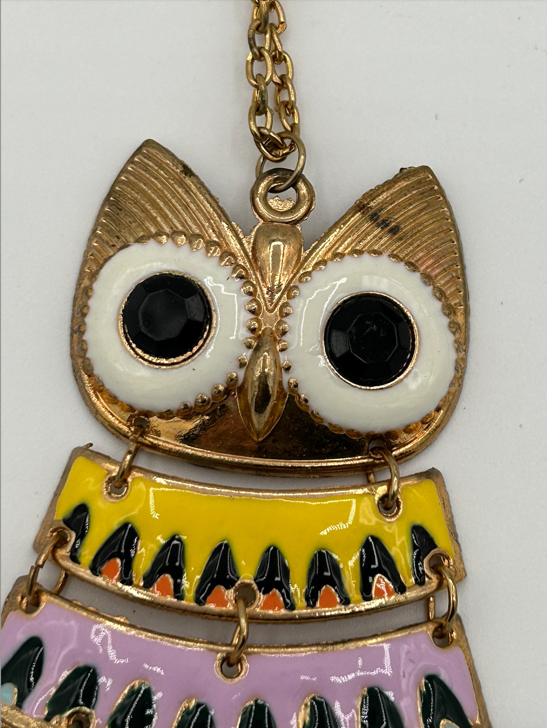 Brass / Gold Tone OWL Necklace Segmented / Articu… - image 6