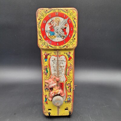Vintage Mattel Tin Litho Wind-Up Toy ~HICKORY DICKORY DOCK~ Musical Parts Repair