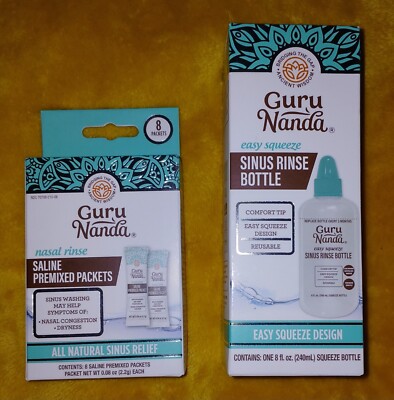 SINUS RELIEF  GURU NANDA Saline Premixed ALL NATURAL Packets w Bottle 