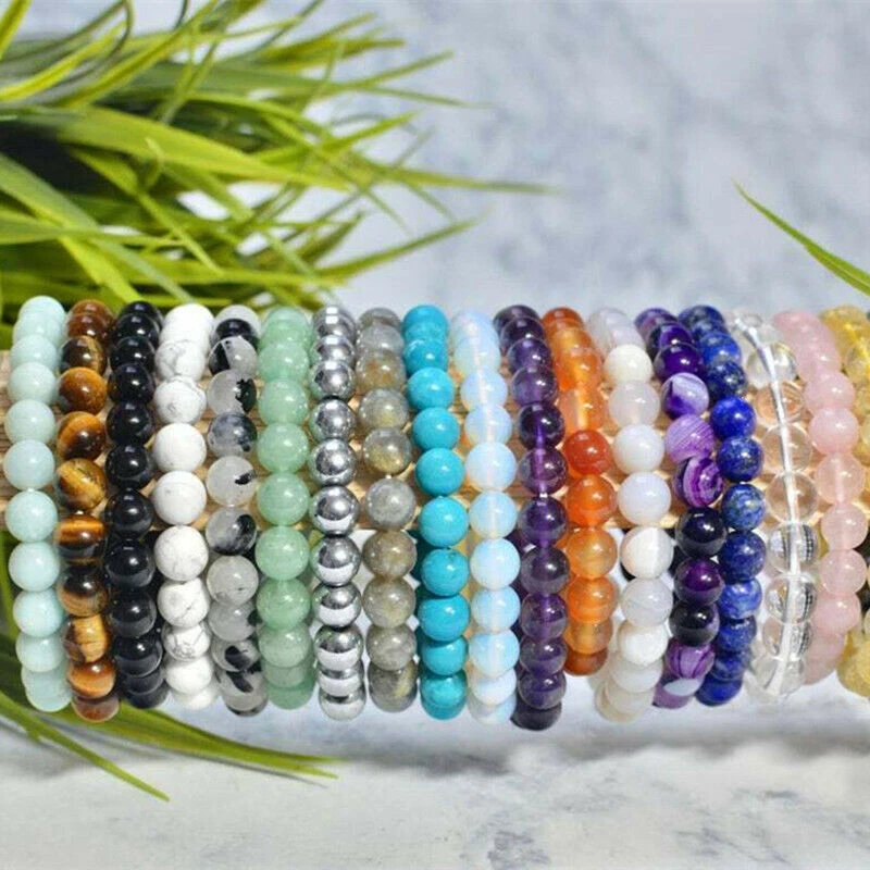 10pcs 4-8mm Stretchy Stone Bracelets Mix Natural Gemstone Beads Healing Reiki - image 3 of 4