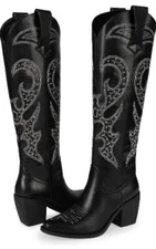 Wetkiss Knee High Cowboy Cowgirl Boots for Women, with Unique Embroidery. 8.5