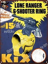 1940s KIX CEREAL THE LONE RANGER PREMIUM 6 Shooter Ring Metal Sign 9x12" A826