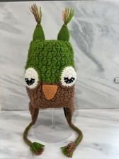 Andes Gifts Kids Knit Alpaca Hat OWL Green Brown