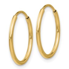 10K Solid Yellow Gold Polished Endless Hoop Earrings 1.2mm x 25mm - T964