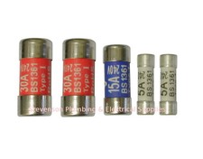 BS1361 Cartridge Fuse Pack 2 x 5A, 1 x 15A, 2 x 30A For Consumer Unit Fuse-Box