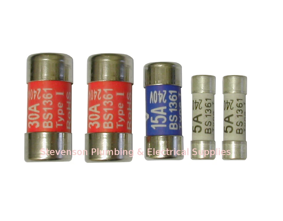 BS1361 Cartridge Fuse Pack 2 x 5A, 1 x 15A, 2 x 30A For Consumer Unit Fuse-Box