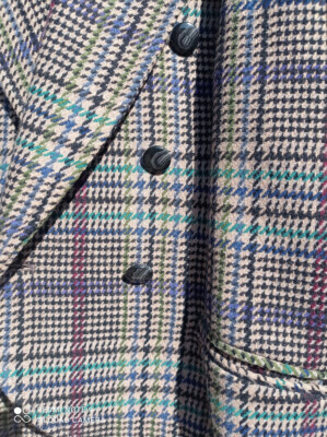 Ensemble Jupe + Veste Années 70 - Laine Tartan Orange - Taille 40 - Occasion Très Bon état